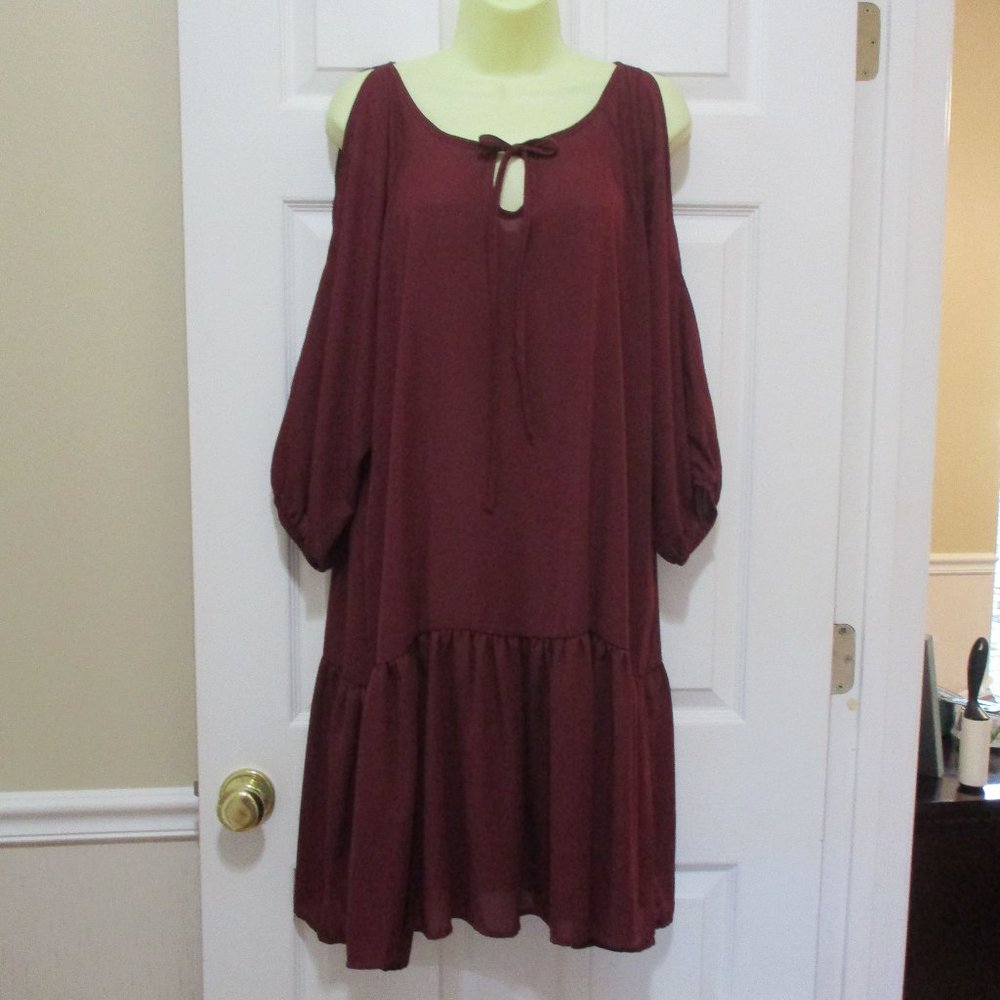Tiered A-Line Dress sz 1XL Burgundy Wine Red